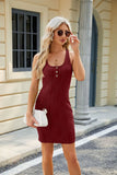 SOLID COLOR BUTTON SLEEVELESS VEST DRESS