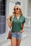 SOLID COLOR V-NECK BUTTON SHORT SLEEVE T-SHIRT