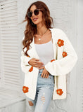 Flower Cardigan Lantern Sleeve Sweater Coat