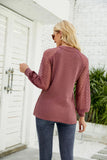 LACE STITCHING LONG SLEEVE V-NECK T-SHIRT
