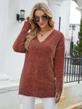 FASHION LONG SLEEVE V-NECK LOOSE PULLOVER SWEATER
