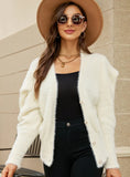 FASHION SOLID COLOR BUBBLE SLEEVE V-NECK SWEATER COAT