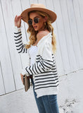 FASHION CARDIGAN STRIPED BUTTON KNIT PLUS SIZE SWEATER