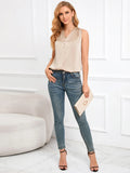 V-NECK BUTTON LOOSE TOP T-SHIRT