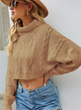 FASHION SOLID COLOR TWISTED LOOSE TURTLENECK SWEATER