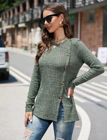 WOMEN ROUND NECK BUTTON TOP