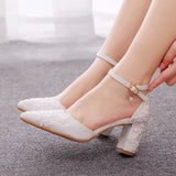 THICK-HEELED POINTED LACE HIGH HEELS SANDALS