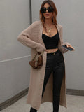 FASHION LONG CARDIGAN SOLID COLOR KNITTED SWEATER