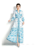 V-NECK LANTERN SLEEVE PRINTED PALACE STYLE DRESS