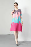 FOLDING BEADED LOOSE SHORT-SLEEVED DRESS