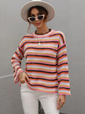 FASHION SPLICED LOOSE ROUND NECK STRIPED SWEATER