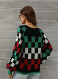 V-neck Check Contrast Pullover Sweater