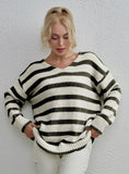 STYLISH FASHION V-NECK STRIPED LOOSE PULLOVER SWEATER