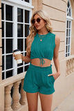 ROUND NECK VEST DRAWSTRING POCKET SHORTS SUIT