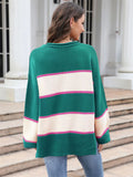 V-neck Split Buttons Loose Sweater