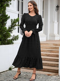 V-NECK LONG SLEEVE JACQUARD SILM WAIST DRESS