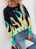 CLASSY MEDIUM AND LONG ROUND NECK PRINTED LOOSE SWEATER