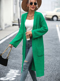 STYLISH SOLID COLOR POCKET LONG COAT SWEATER