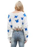STYLISH LONG SLEEVE BUTTERFLY PATTERN V-NECK SWEATER