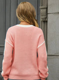 Casual Loose Round Neck Contrast Color Sweater