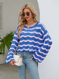 FASHION LONG SLEEVE ROUND NECK KNITTED STRIPED SWEATER