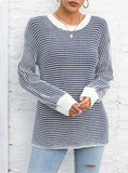Colour Matching Round Neck Striped Pullover Sweater