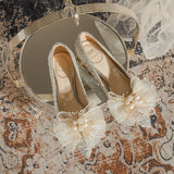 CRYSTAL HIGH-HEELED BOW WEDDING SHOES