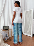 FASHION WOMEN'S SUMMER SHORT SLEEVE PANTS PAJAMAS SUIT
