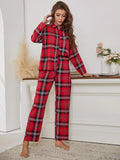 FASHION RED PLAID LONG SLEEVE PAJAMAS TWO-PIECE SET