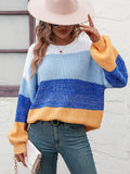 FASHION COLOR MATCHING ROUND NECK SWEATER