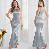 SEXY GRAY RETRO SLEEVELESS SATIN DRESS