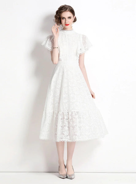 LACE WHITE SHORT SLEEVE DRESS