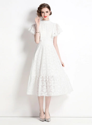 LACE WHITE SHORT SLEEVE DRESS