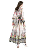 RETRO LONG SLEEVE PRINT LONG DRESS