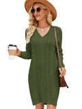 STYLISH SOLID COLOR V-NECK LONG SWEATER DRESS