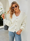 FASHION KNITWEAR SOLID COLOR BUTTON WOODEN EAR SWEATER