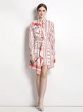STRIPED LONG-SLEEVED IRREGULAR SHIRT DRESS