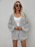 STYLISH HOLLOW KNIT CARDIGAN LOOSE SWEATER