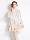 RETRO PRINTED V-NECK SHORT DRESS