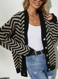 Striped Stitching Button Cardigan Sweater Coat