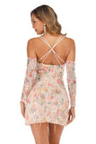 V-NECK SLING PRINTED FRINGED SEQUINED DRESS