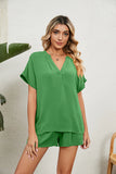 SOLID COLOR V-NECK LOOSE T-SHIRT SHORTS SUIT