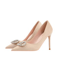 HIGH HEEL POINTED RHINESTONE METAL BUCKLE SHOES