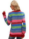 STYLISH LONG-SLEEVED ROUND NECK STRIPED HOLES SWEATER