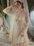 SEXY STEEL RING CHEST PAD GATHERING GAUZE ROBE NIGHTDRESS