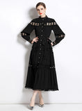 LAPEL LONG-SLEEVED LONG DRESS