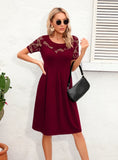 HOLLOW LACE CASUAL SHORT SLEEVE DRESS