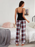 FASHION SEXY SLING PLAID PAJAMAS SUIT