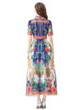 SHORT-SLEEVED PRINTED LONG DRESS