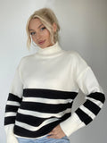 STYLISH STRIPED HIGH NECK CASUAL SWEATER